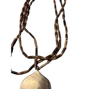 J. Jill Layered Beaded Necklace Hammered Gold Tone Pendant Cord Adjustable